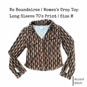 No Boundaries | Women’s Crop Top Long Sleeve 70’s Flower Print | Size Medium